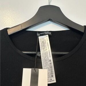 Black Ribbed Longsleeve Top with Rhinestone Detail